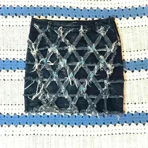 NWT Comme USA Denim Rhinestone Destroyed Skirt